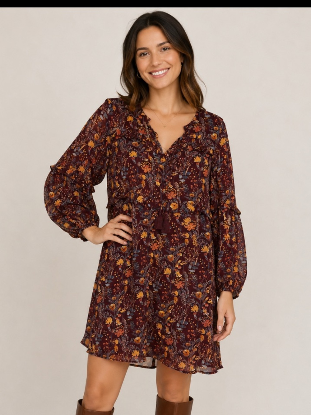 Garnet Hill silk Autumn Floral Boho Cottagecore Whimsy dress sz S